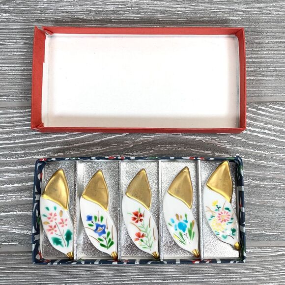 Kiyomizu Yaki Pottery Japanese Chopstick Rest 5pc Kyoto Japan Kyoware Hashioki - Picture 2 of 7